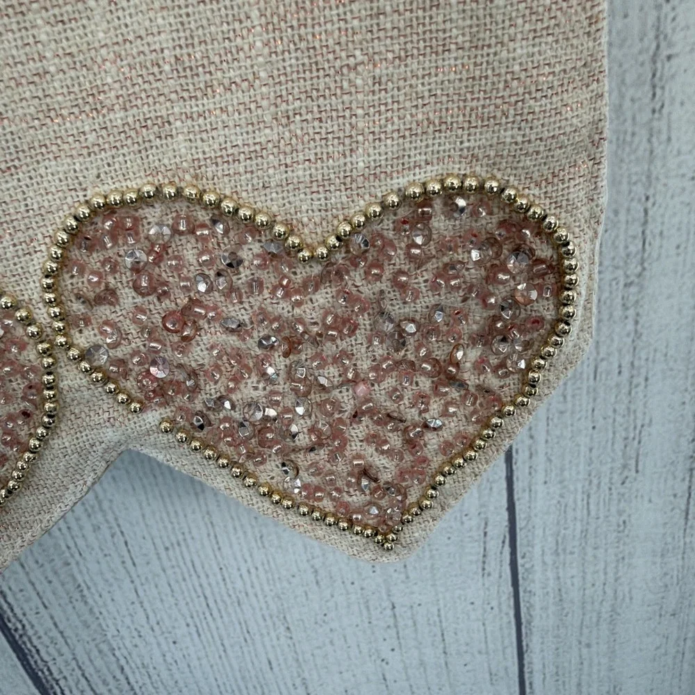 Cupcakes and Cashmere Table Runner Valentine's Pink Gold Metallic Beaded Hearts